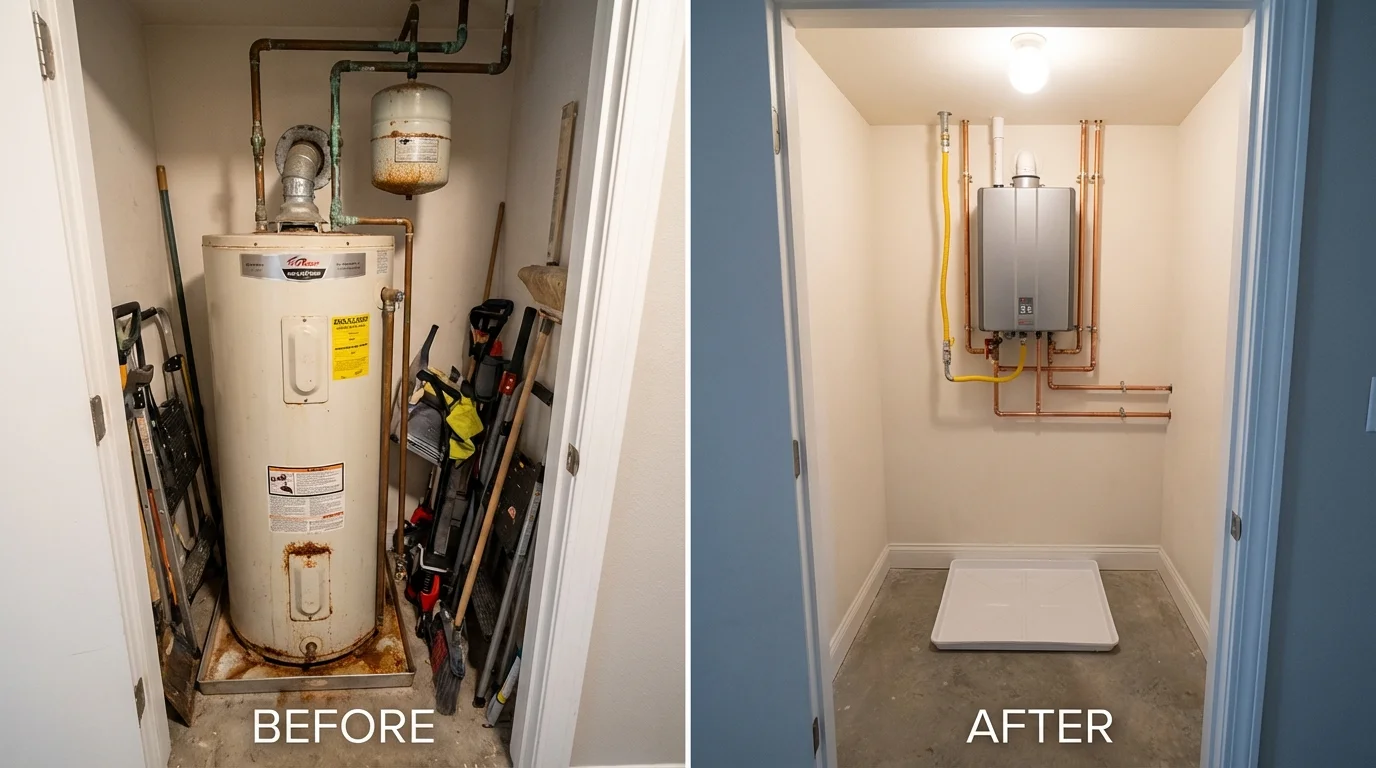 Tank water heater versus wall-mounted tankless unit comparison for Harrison, NY homeowners