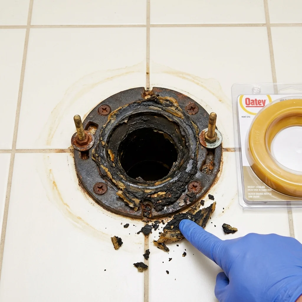 Failed wax ring showing water seepage at the base of a toilet in a Harrison, NY home
