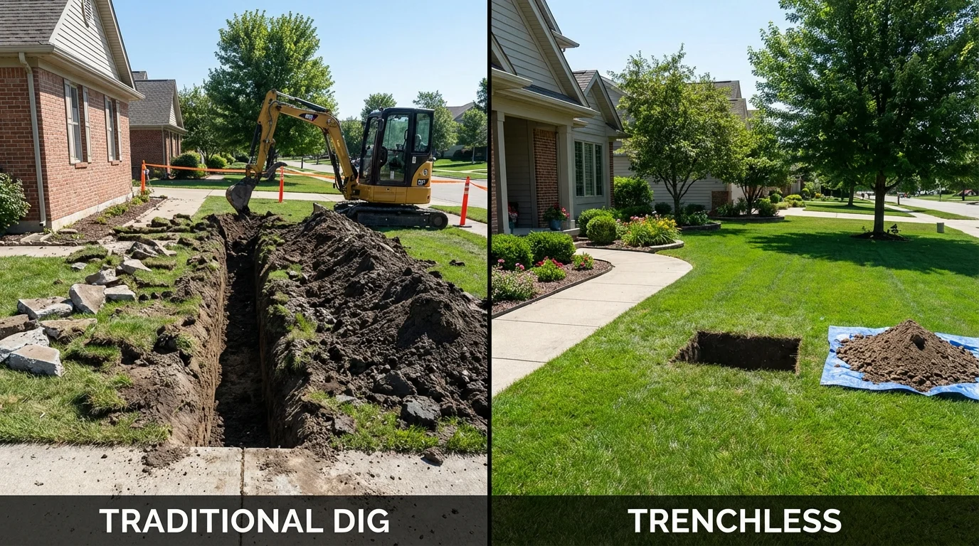 Trenchless sewer repair with minimal yard damage versus traditional excavation in Harrison, NY